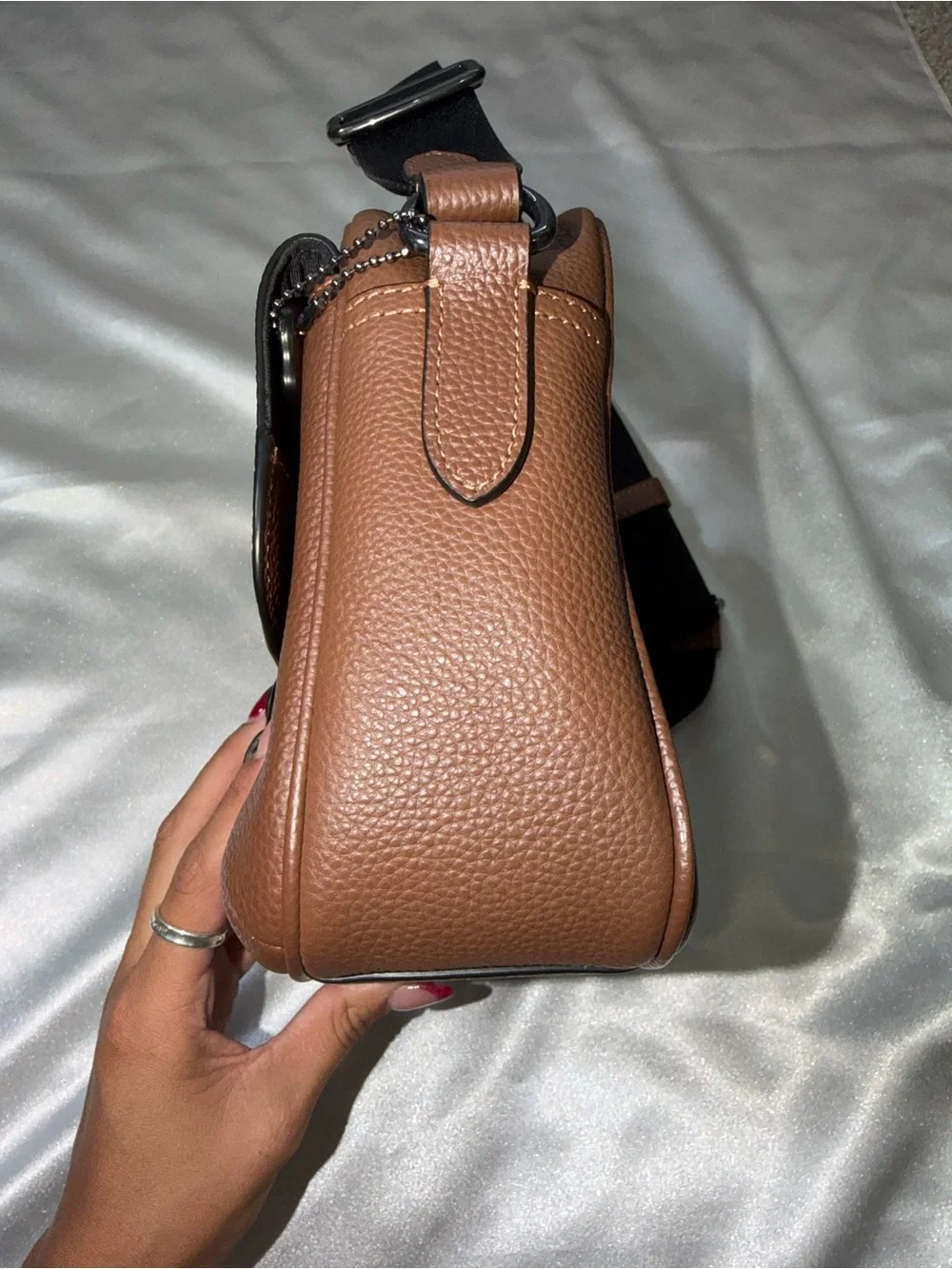 Coach Brown Pebbled Leather Messenger Crossbody with Black Strap
